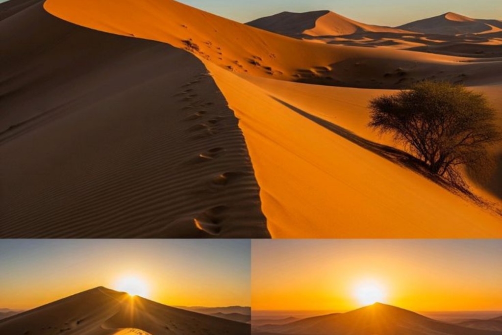 Morocco travel destinations collage Volubilis ruins Fes medina Sahara golden dunes