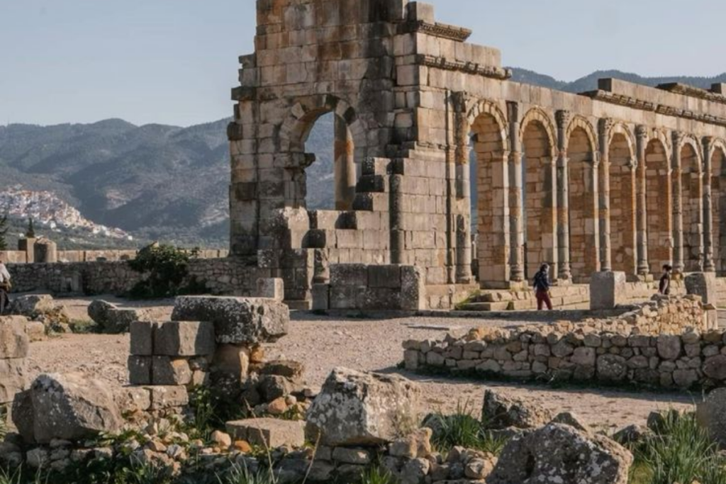 Volubilis ancient Roman ruins Morocco historic columns mosaics archaeological site